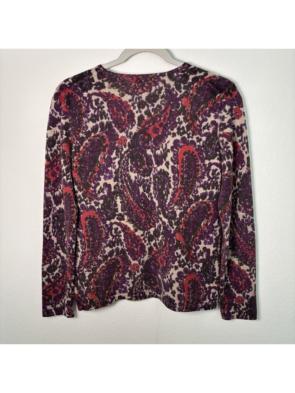 Charter Club 100% Cashmere Sweater Paisley Purple Womens Size Medium EUC Cozy - Picture 3 of 5